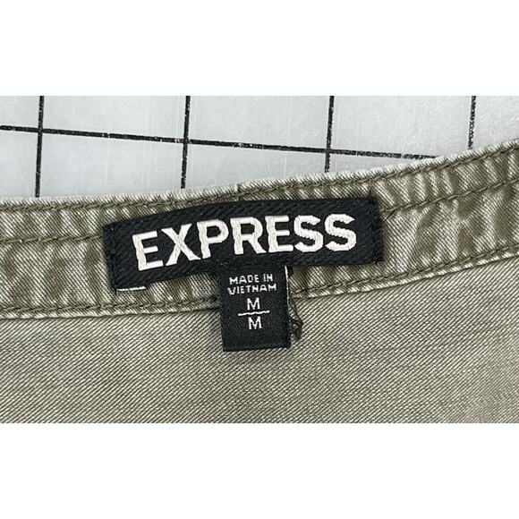 Express Short Dress Green Laced Neckline 3/4 Sleeve Cuffed Pockets Medium I9 - Picture 4 of 12